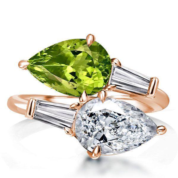 Peridot Pear Cut Twin Stone Ring - 925 Sterling Silver Engagement Ring