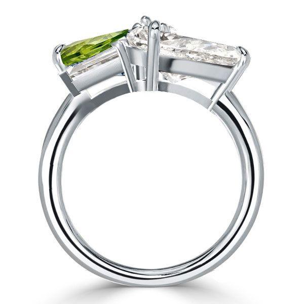 Peridot Pear Cut Twin Stone Ring - 925 Sterling Silver Engagement Ring