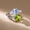 Peridot Pear Cut Twin Stone Ring - 925 Sterling Silver Engagement Ring