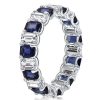 Eternity Emerald Cut Blue & White Simulated Diamond Wedding Band in Sterling Silver