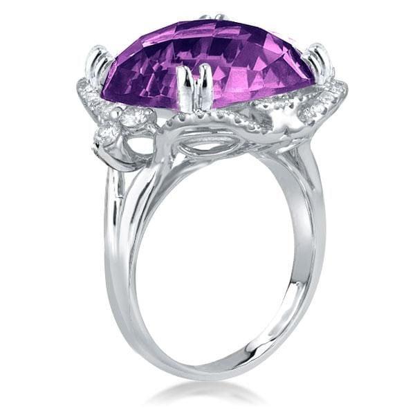 Cushion Cut Created Amethyst Engagement Ring in Sterling Silver