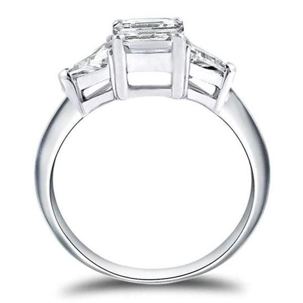 Emerald Cut Three Stone Engagement Ring in Rhodium Plated Sterling Silver