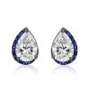 Black Plated Sterling Silver Pear Cut Stud Earrings with Half-Halo Accent for Women
