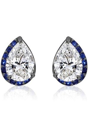 Black Plated Sterling Silver Pear Cut Stud Earrings with Half-Halo Accent for Women