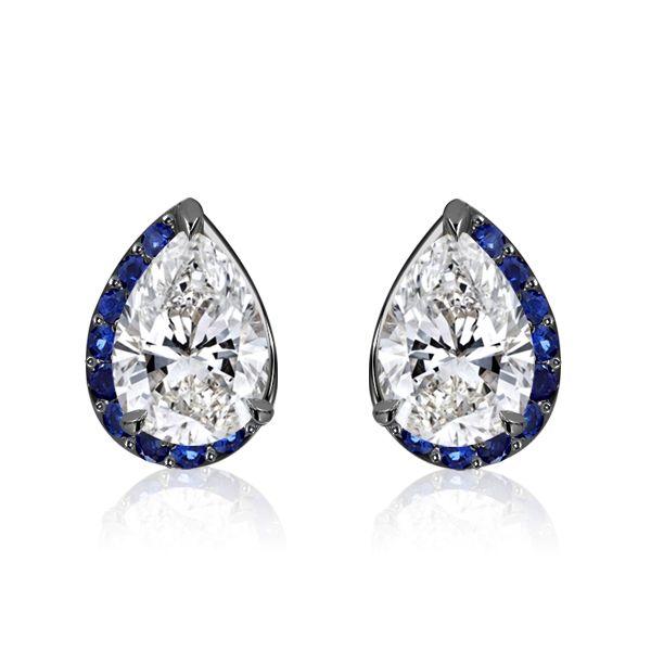 Black Plated Sterling Silver Pear Cut Stud Earrings with Half-Halo Accent for Women