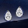 Black Plated Sterling Silver Pear Cut Stud Earrings with Half-Halo Accent for Women
