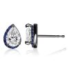 Black Plated Sterling Silver Pear Cut Stud Earrings with Half-Halo Accent for Women