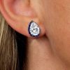 Black Plated Sterling Silver Pear Cut Stud Earrings with Half-Halo Accent for Women