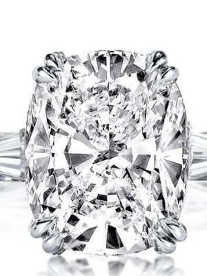 Cushion Three Stone Engagement Ring Set in Rhodium Plated 925 Sterling Silver