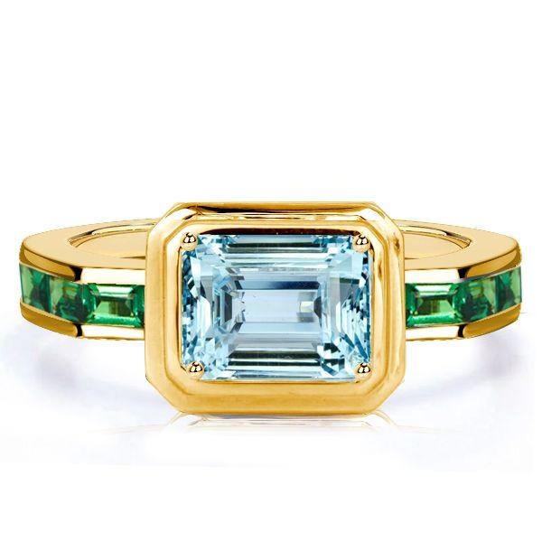 Emerald Cut Aquamarine Ring - Vintage Bezel Setting - 18K Gold Plated Silver