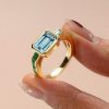 Emerald Cut Aquamarine Ring - Vintage Bezel Setting - 18K Gold Plated Silver