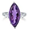 Marquise Cut Created Amethyst Engagement Ring in Sterling Silver