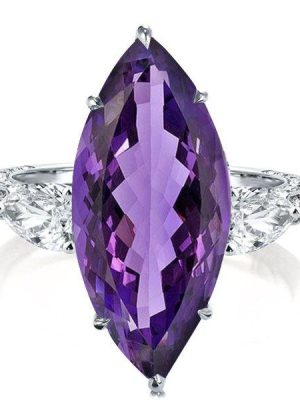 Marquise Cut Created Amethyst Engagement Ring in Sterling Silver