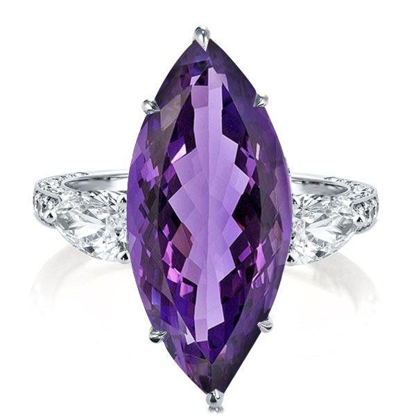 Marquise Cut Created Amethyst Engagement Ring in Sterling Silver