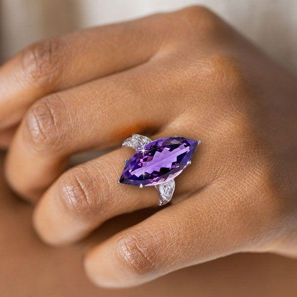 Marquise Cut Created Amethyst Engagement Ring in Sterling Silver