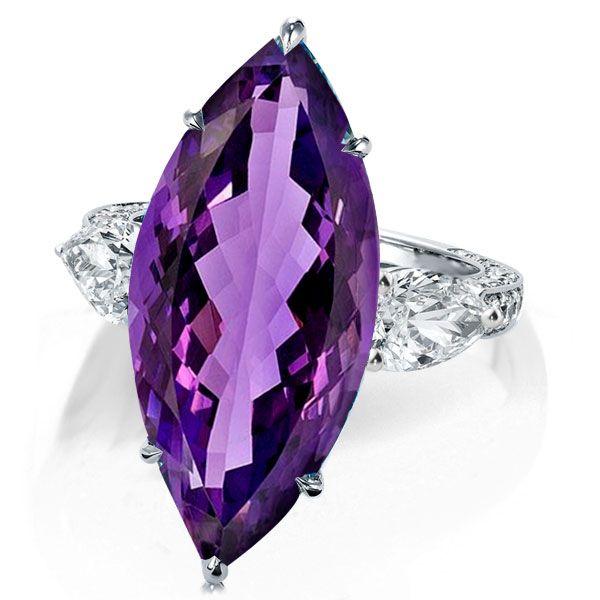 Marquise Cut Created Amethyst Engagement Ring in Sterling Silver