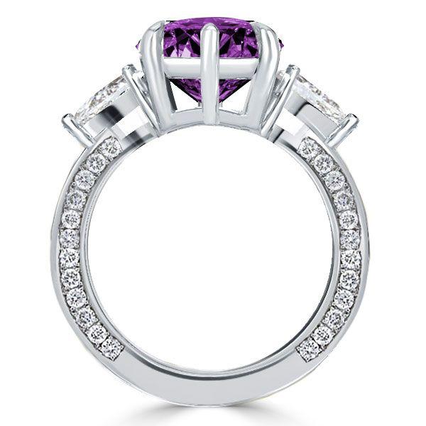 Marquise Cut Created Amethyst Engagement Ring in Sterling Silver