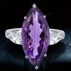 Marquise Cut Created Amethyst Engagement Ring in Sterling Silver