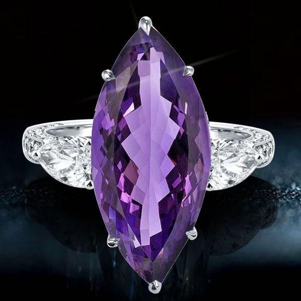Marquise Cut Created Amethyst Engagement Ring in Sterling Silver