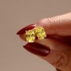 18K Gold Plated Sterling Silver Oval Yellow Sapphire Stud Earrings for Women