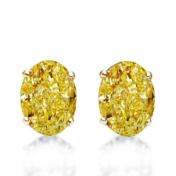 18K Gold Plated Sterling Silver Oval Yellow Sapphire Stud Earrings for Women