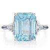 Emerald Cut Aquamarine Three Stone Engagement Ring in Sterling Silver