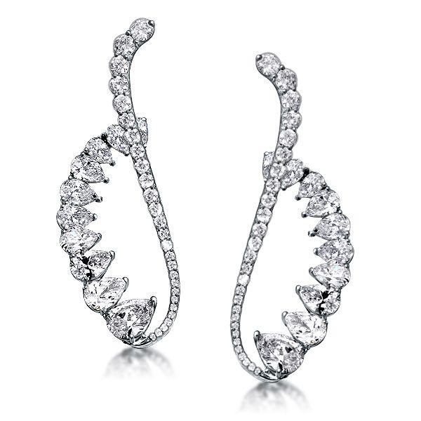 Luxury Pear Cut Cuff Earrings - 925 Sterling Silver - 8.35 CTW