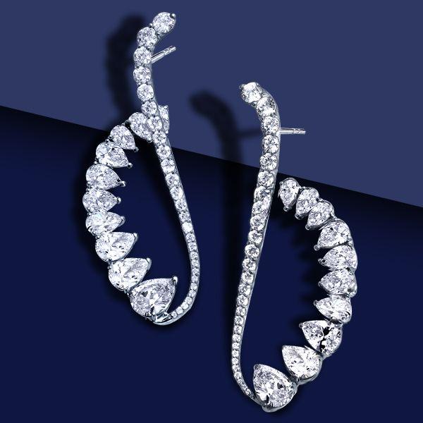 Luxury Pear Cut Cuff Earrings - 925 Sterling Silver - 8.35 CTW