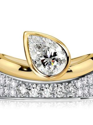 Pear Cut Two-Tone Engagement Ring Set - Sterling Silver Bridal Set