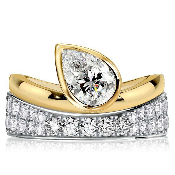 Pear Cut Two-Tone Engagement Ring Set - Sterling Silver Bridal Set