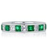 Asscher Cut Emerald Green Eternity Band Ring in Sterling Silver for Women