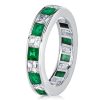 Asscher Cut Emerald Green Eternity Band Ring in Sterling Silver for Women