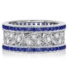Art Deco Blue Sapphire Vintage Wedding Band in 925 Sterling Silver