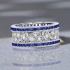 Art Deco Blue Sapphire Vintage Wedding Band in 925 Sterling Silver