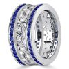 Art Deco Blue Sapphire Vintage Wedding Band in 925 Sterling Silver