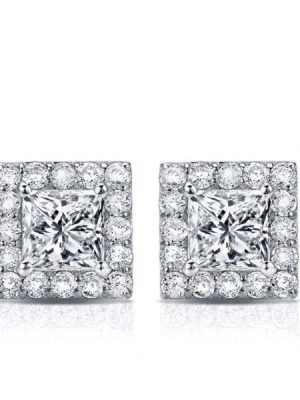 Halo Created White Sapphire Stud Earrings in Sterling Silver