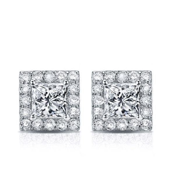 Halo Created White Sapphire Stud Earrings in Sterling Silver