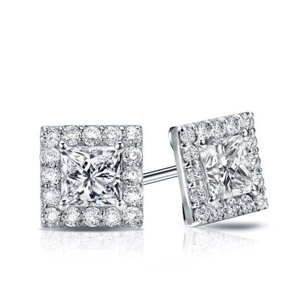 Halo Created White Sapphire Stud Earrings in Sterling Silver