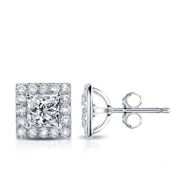 Halo Created White Sapphire Stud Earrings in Sterling Silver