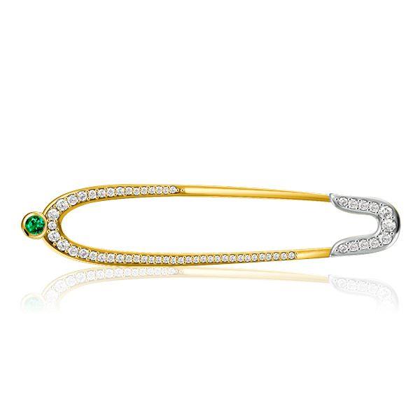 Vintage Emerald Sterling Silver Brooch Pin for Women - 925 Silver & Gold Plated