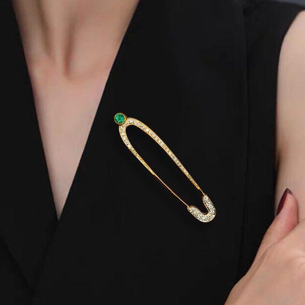 Vintage Emerald Sterling Silver Brooch Pin for Women - 925 Silver & Gold Plated