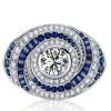 Spiral Design White & Blue Sapphire Engagement Cocktail Ring in Sterling Silver