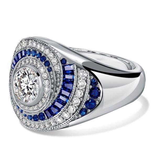 Spiral Design White & Blue Sapphire Engagement Cocktail Ring in Sterling Silver