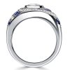 Spiral Design White & Blue Sapphire Engagement Cocktail Ring in Sterling Silver