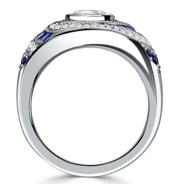 Spiral Design White & Blue Sapphire Engagement Cocktail Ring in Sterling Silver