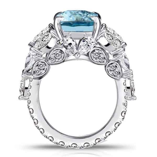 Radiant Cut Aquamarine 3 Stone Ring in Rhodium Plated Sterling Silver