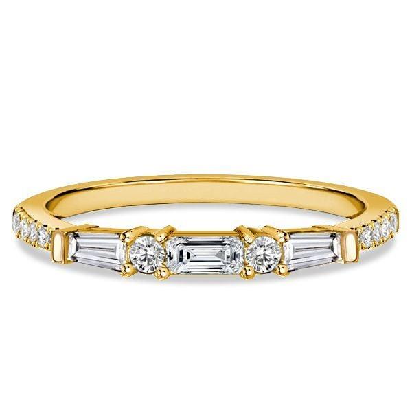 Stackable Ring Set for Women: 18K Gold Plated Sterling Silver with Baguette and Round Cuts