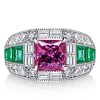 Pink Sapphire & Emerald Cocktail Ring - 925 Sterling Silver