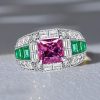 Pink Sapphire & Emerald Cocktail Ring - 925 Sterling Silver