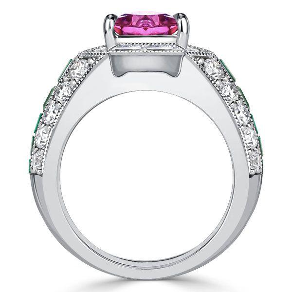 Pink Sapphire & Emerald Cocktail Ring - 925 Sterling Silver